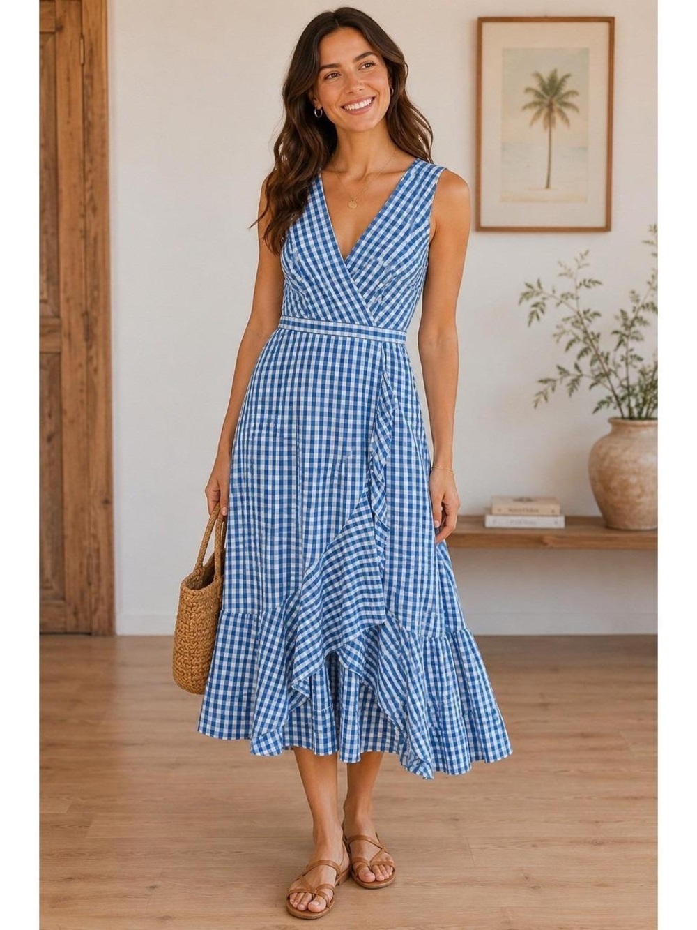J. Crew Blue and White Gingham Maxi Dress